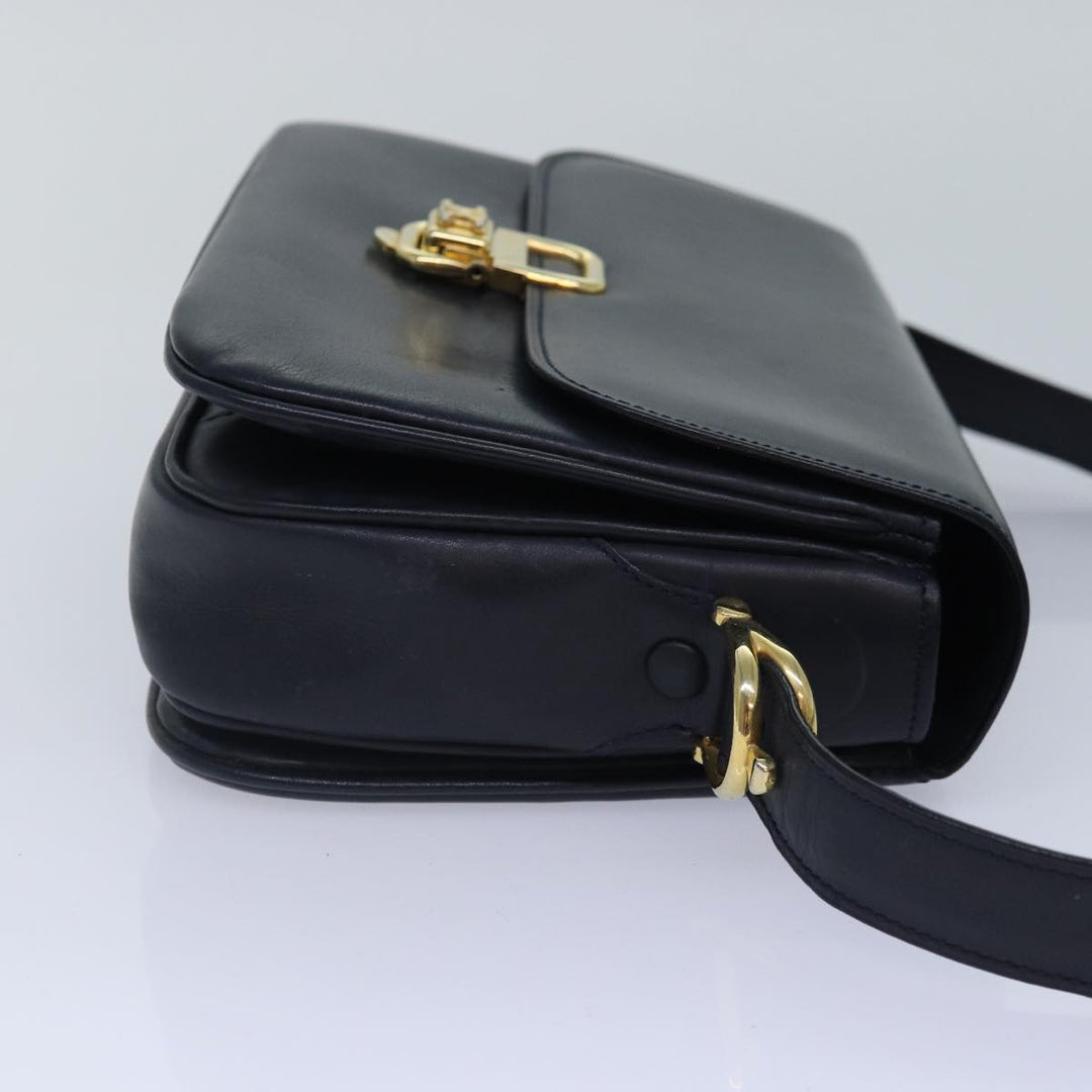 Celine Shoulder Bag Leather Navy Gold Auth 88765