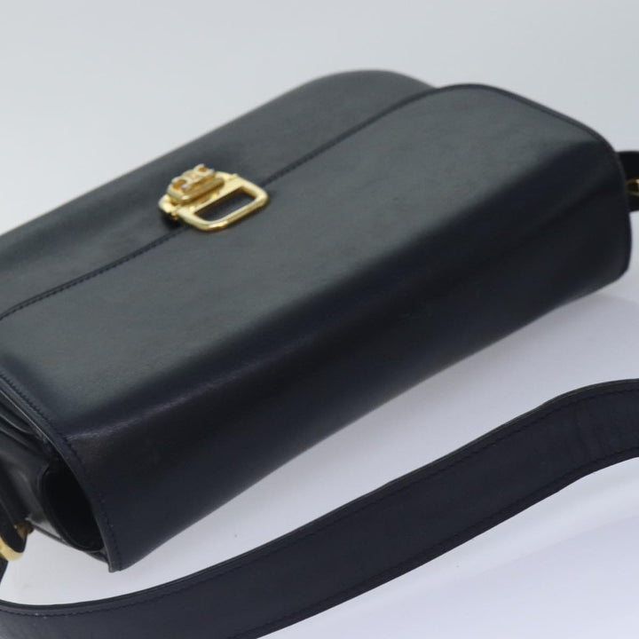 Celine Shoulder Bag Leather Navy Gold Auth 88765