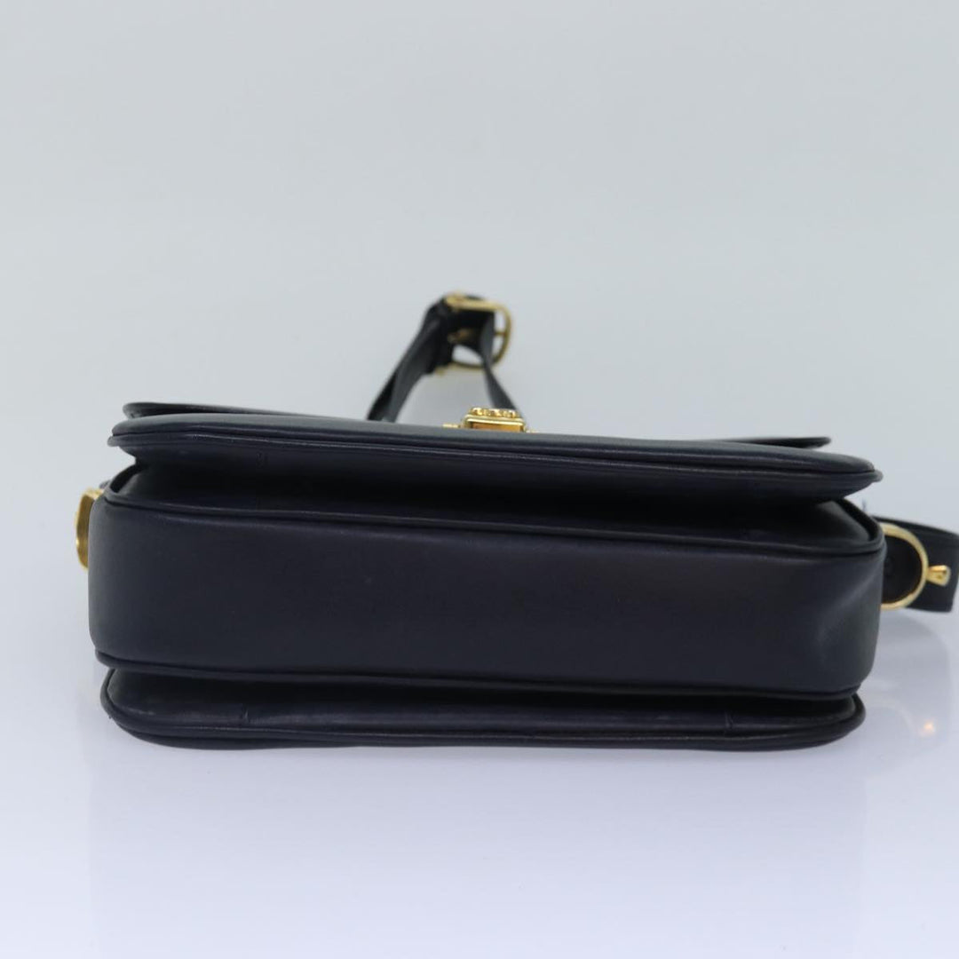 Celine Shoulder Bag Leather Navy Gold Auth 88765