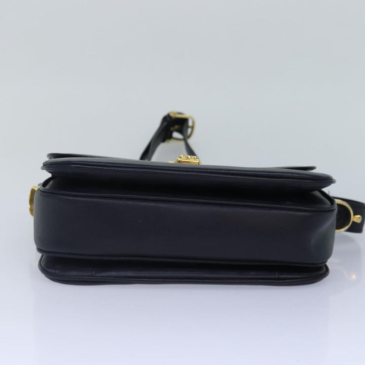 Celine Shoulder Bag Leather Navy Gold Auth 88765