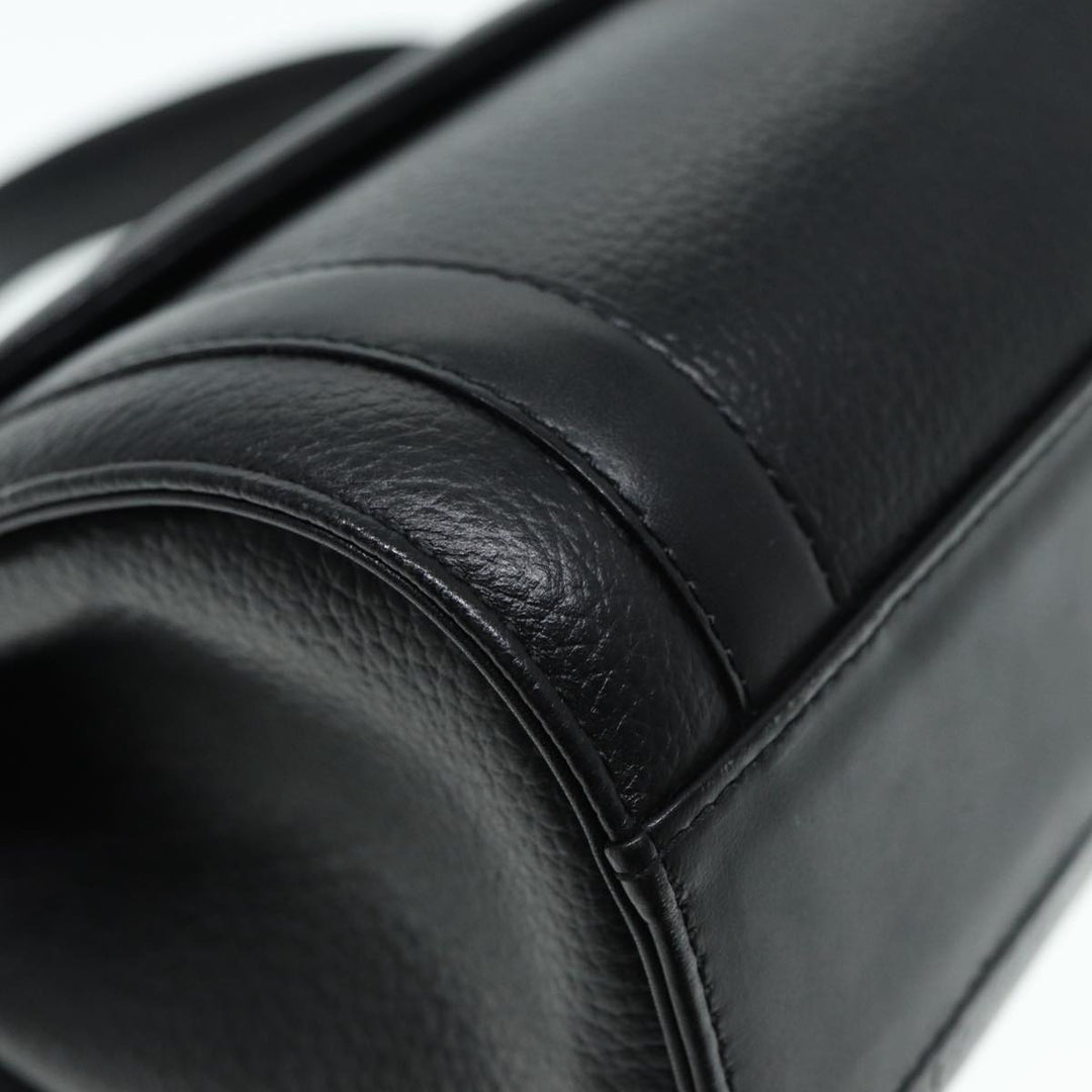 BurberrySs Hand Bag Leather Black Silver Auth 88770
