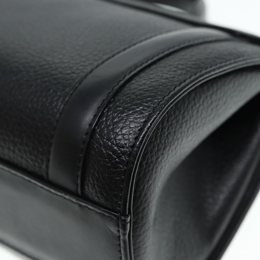 BurberrySs Hand Bag Leather Black Silver Auth 88770