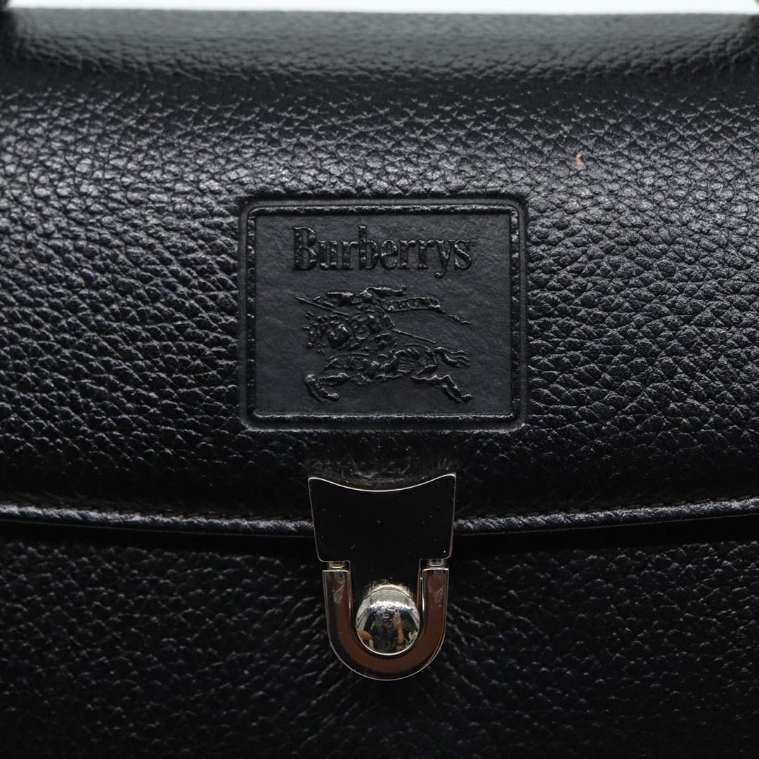 BurberrySs Hand Bag Leather Black Silver Auth 88770