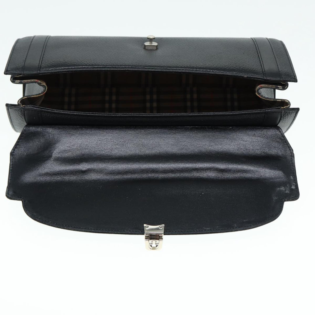 BurberrySs Hand Bag Leather Black Silver Auth 88770