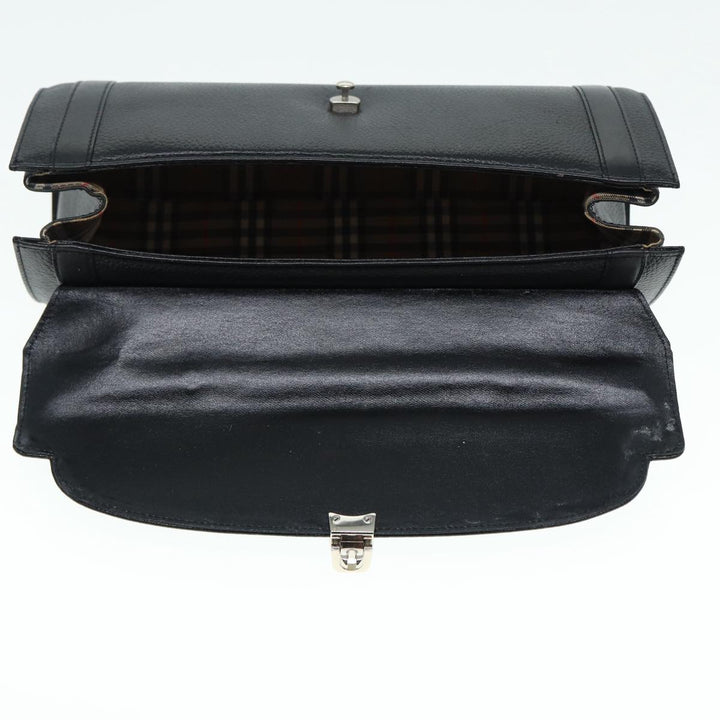 BurberrySs Hand Bag Leather Black Silver Auth 88770