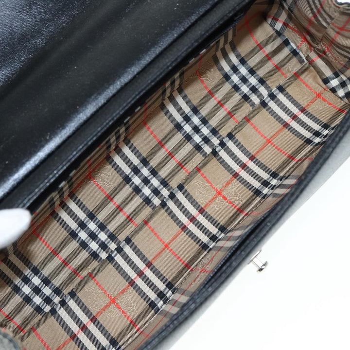 BurberrySs Hand Bag Leather Black Silver Auth 88770