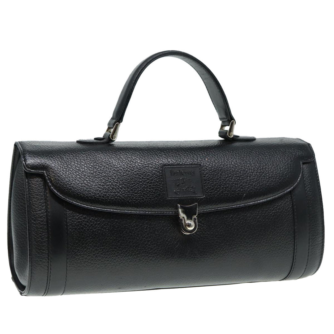 BurberrySs Hand Bag Leather Black Silver Auth 88770
