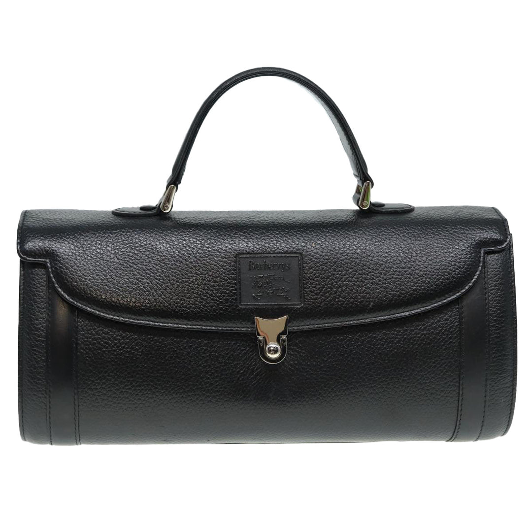 BurberrySs Hand Bag Leather Black Silver Auth 88770