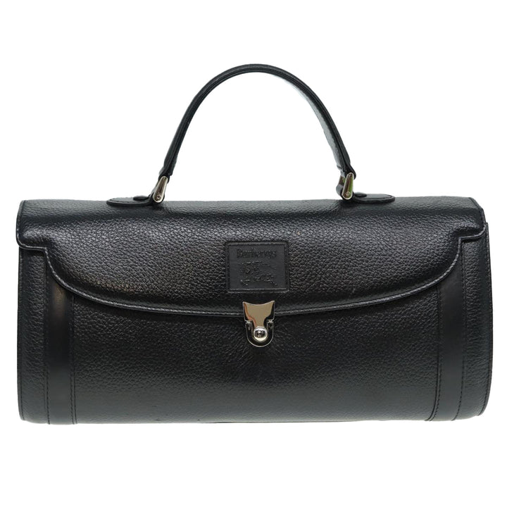 BurberrySs Hand Bag Leather Black Silver Auth 88770