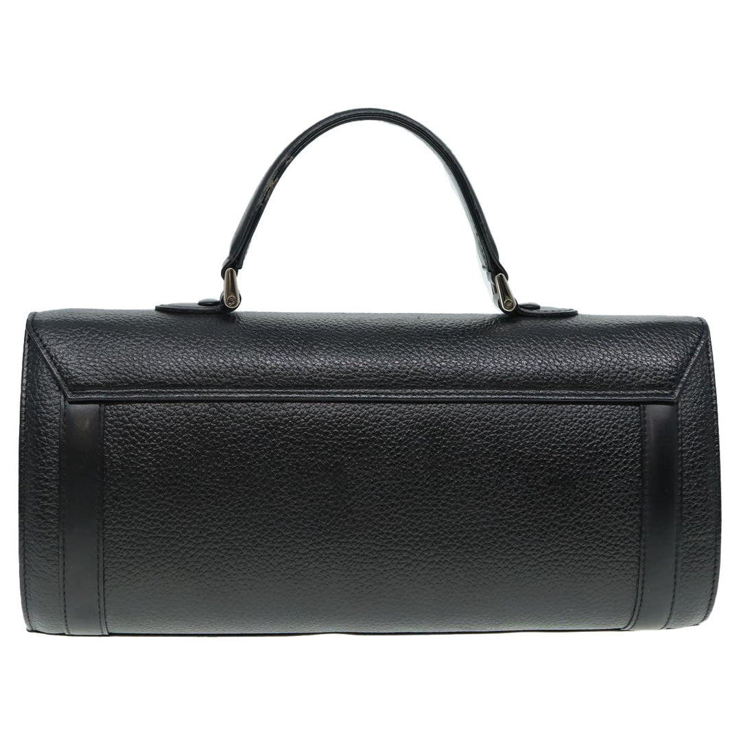 BurberrySs Hand Bag Leather Black Silver Auth 88770