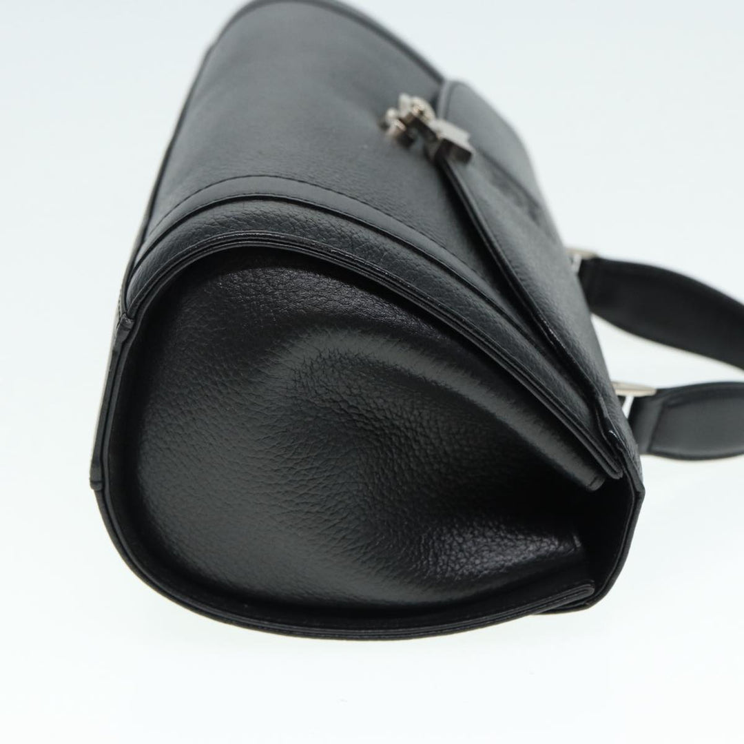 BurberrySs Hand Bag Leather Black Silver Auth 88770