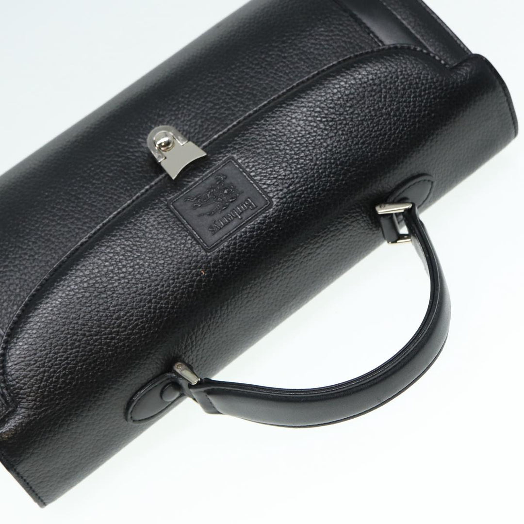 BurberrySs Hand Bag Leather Black Silver Auth 88770
