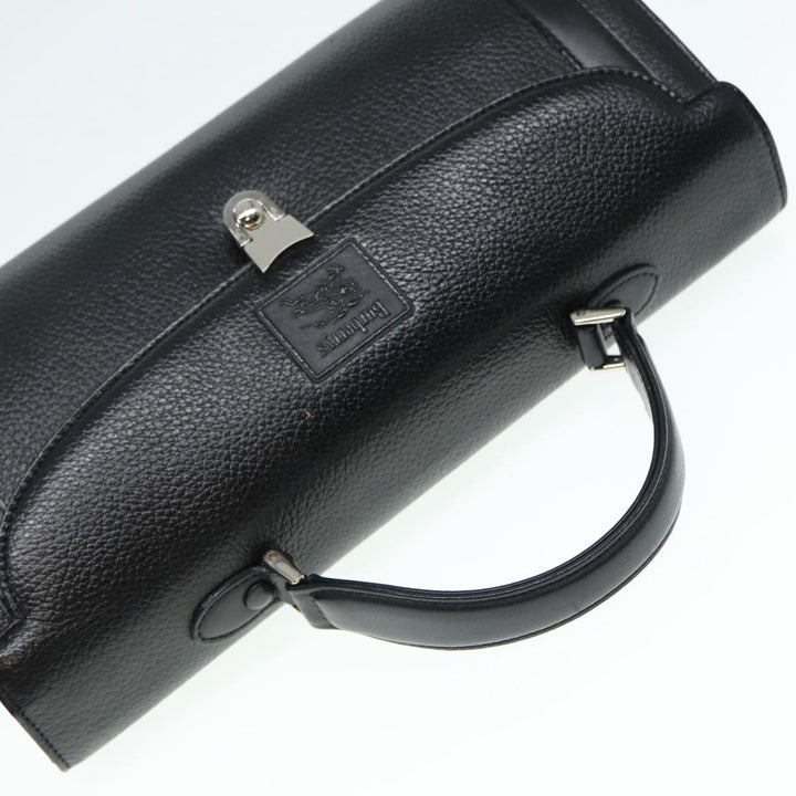 BurberrySs Hand Bag Leather Black Silver Auth 88770