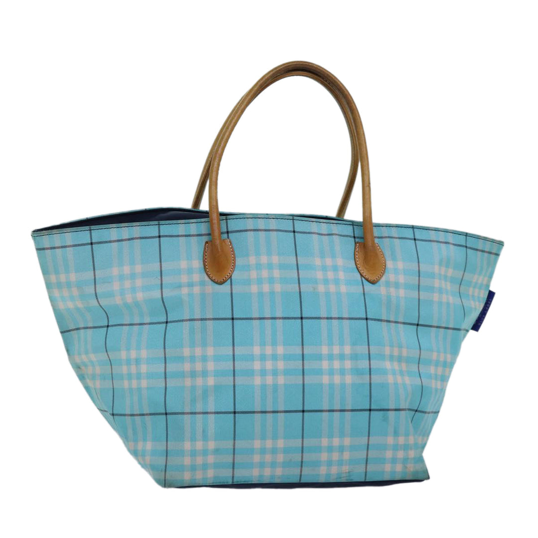 BurberrySs Nova Check Blue Label Tote Bag Nylon Light Blue Silver Auth 88783