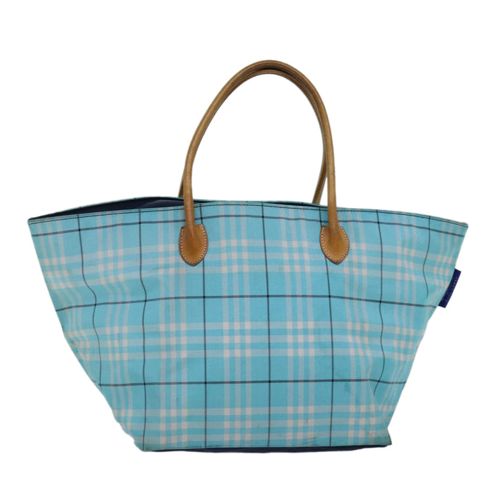 BurberrySs Nova Check Blue Label Tote Bag Nylon Light Blue Silver Auth 88783