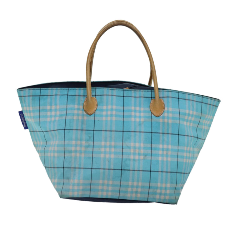 BurberrySs Nova Check Blue Label Tote Bag Nylon Light Blue Silver Auth 88783