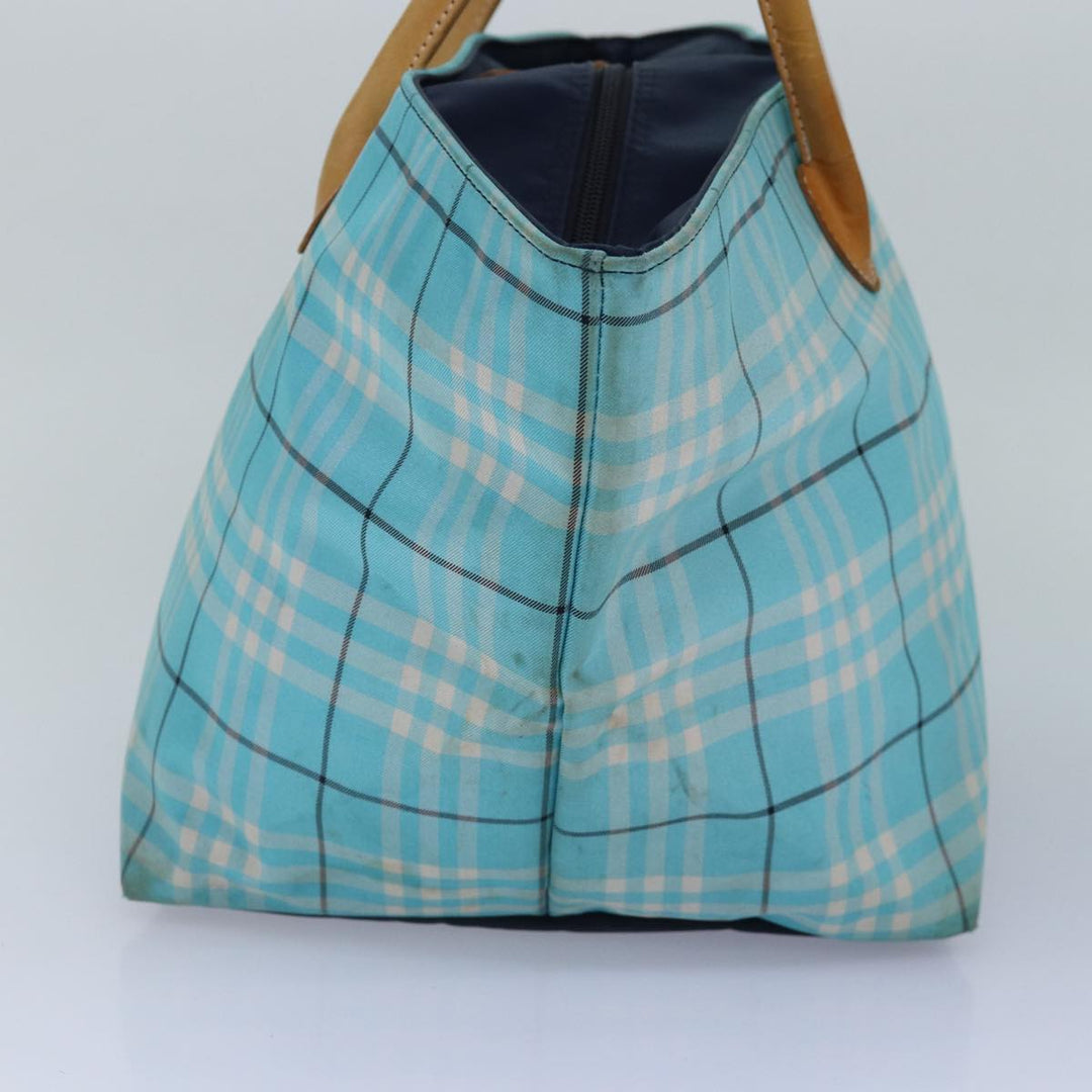 BurberrySs Nova Check Blue Label Tote Bag Nylon Light Blue Silver Auth 88783