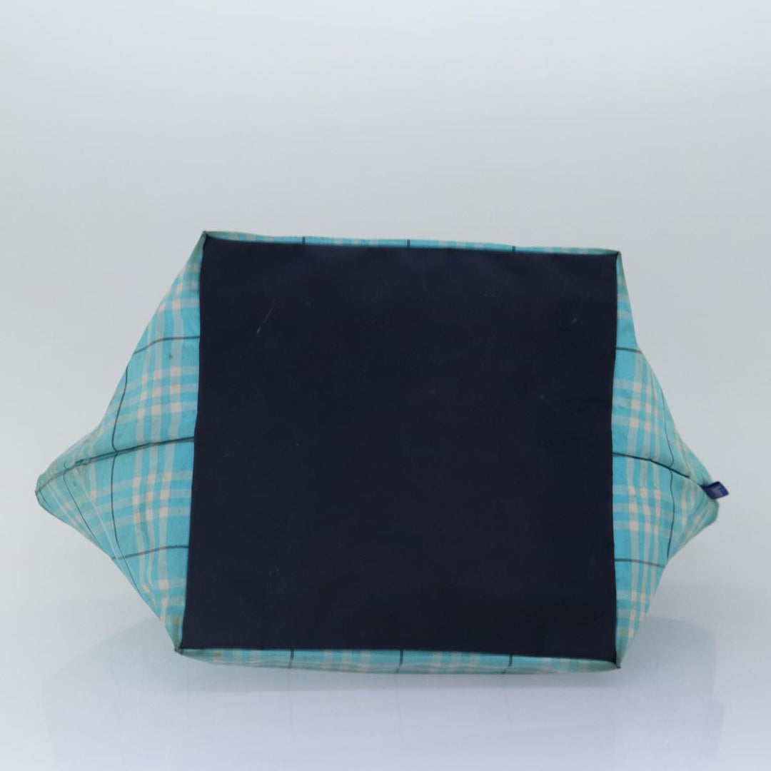 BurberrySs Nova Check Blue Label Tote Bag Nylon Light Blue Silver Auth 88783