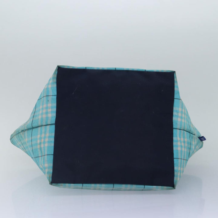 BurberrySs Nova Check Blue Label Tote Bag Nylon Light Blue Silver Auth 88783