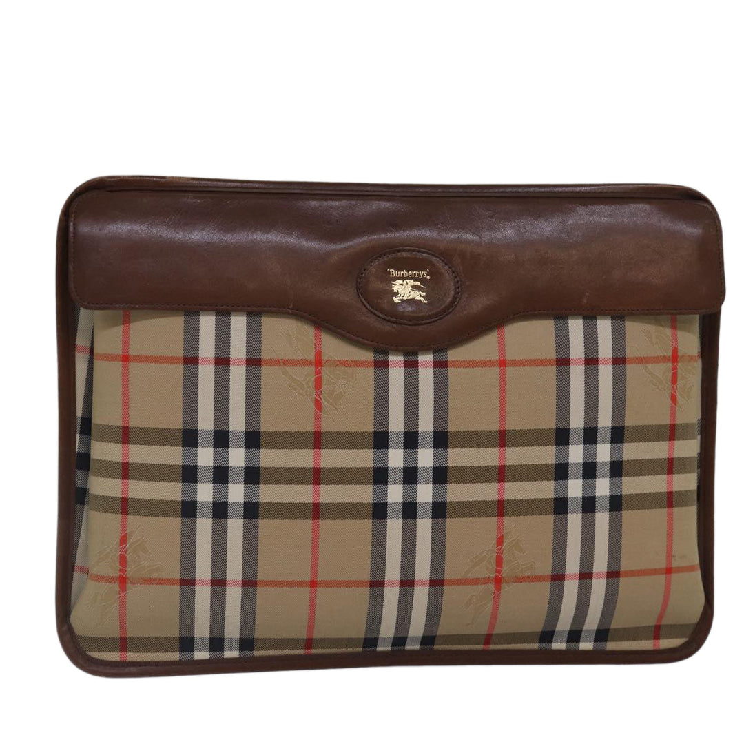 BurberrySs Nova Check Document Case Clutch Bag Canvas Beige Brown Auth 88787