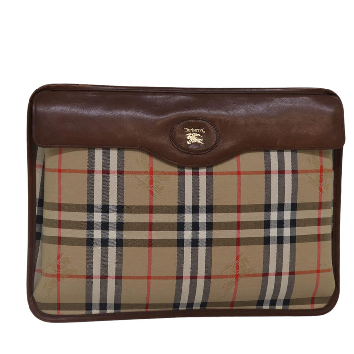 BurberrySs Nova Check Document Case Clutch Bag Canvas Beige Brown Auth 88787