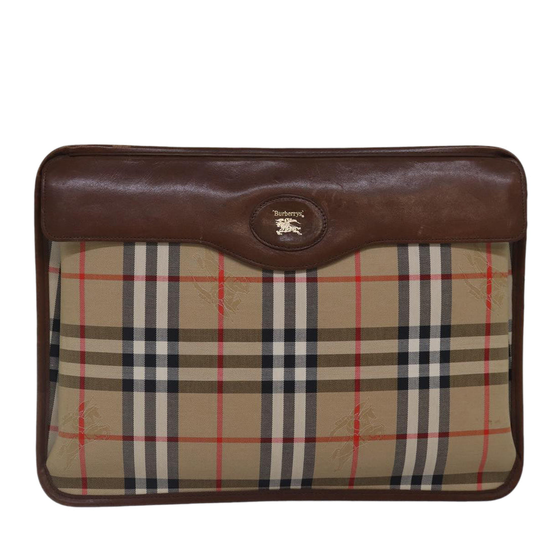 BurberrySs Nova Check Document Case Clutch Bag Canvas Beige Brown Auth 88787
