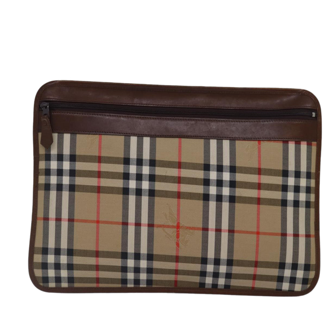 BurberrySs Nova Check Document Case Clutch Bag Canvas Beige Brown Auth 88787