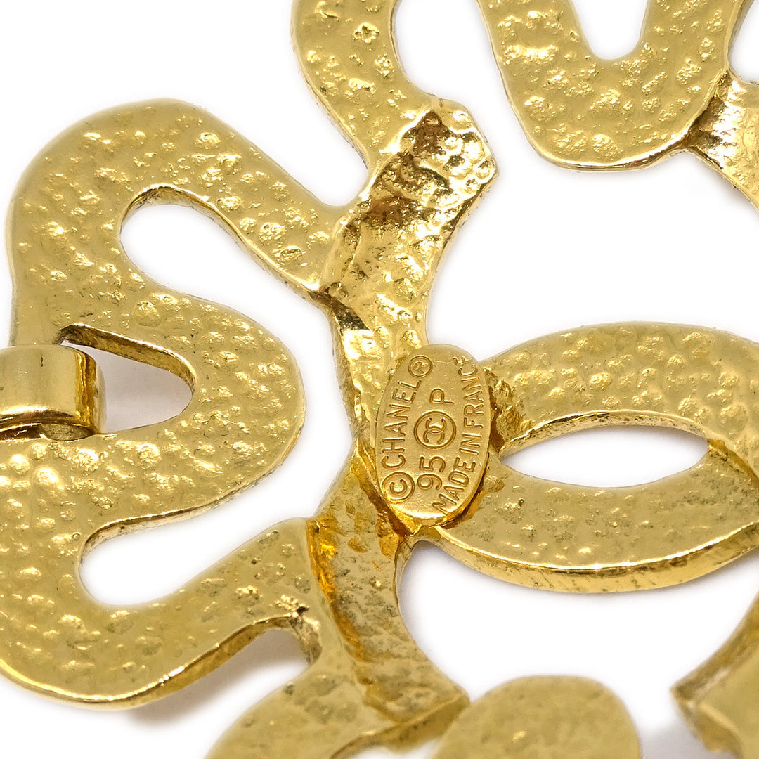 Top Quality Chanel Flower Dangle Earrings Clip-On Gold 95P