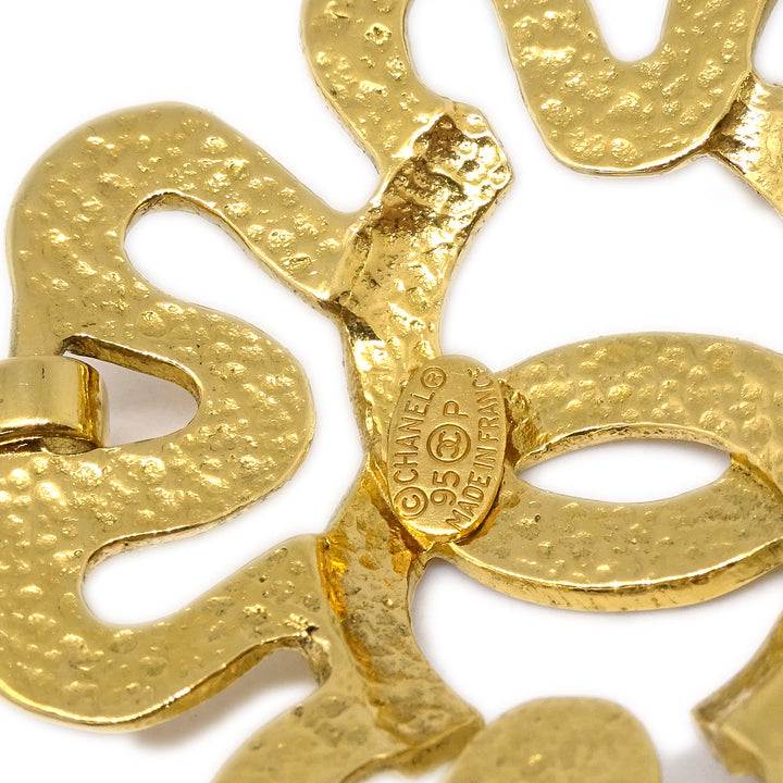 Top Quality Chanel Flower Dangle Earrings Clip-On Gold 95P