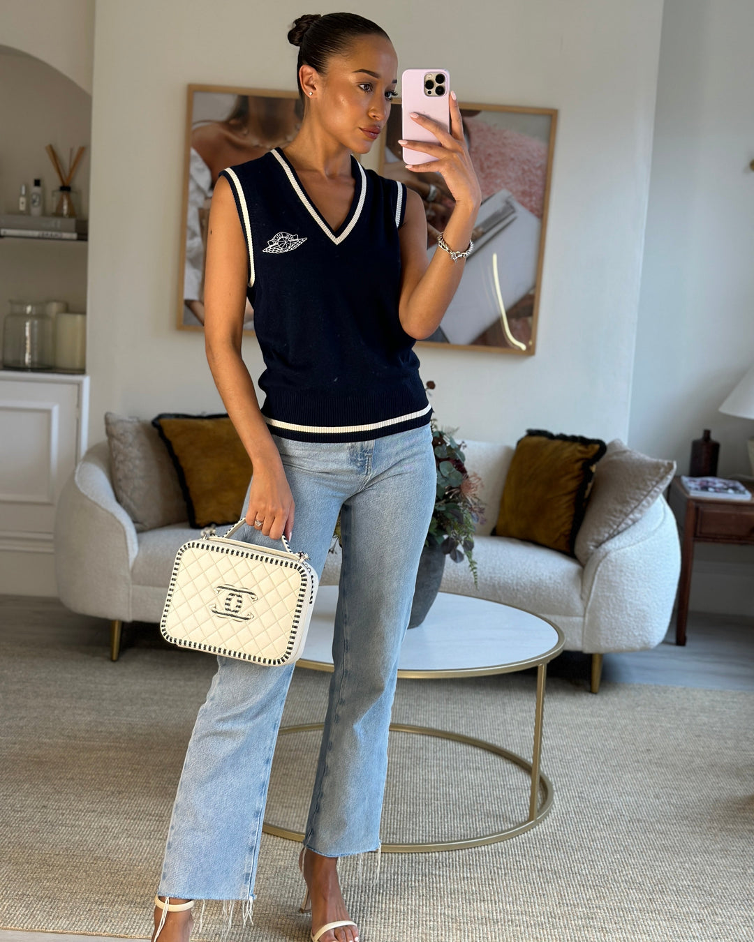 *HOT* Top Quality Chanel White Caviar Vanity Case with Zebra Motif CC Logo and Silver Hardware