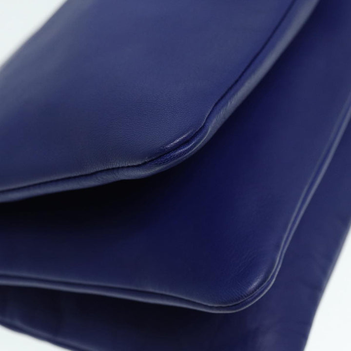 Celine Trio Shoulder Bag Leather Blue Gold Auth 89106