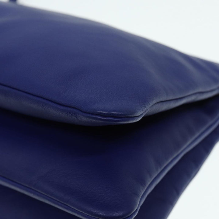 Celine Trio Shoulder Bag Leather Blue Gold Auth 89106