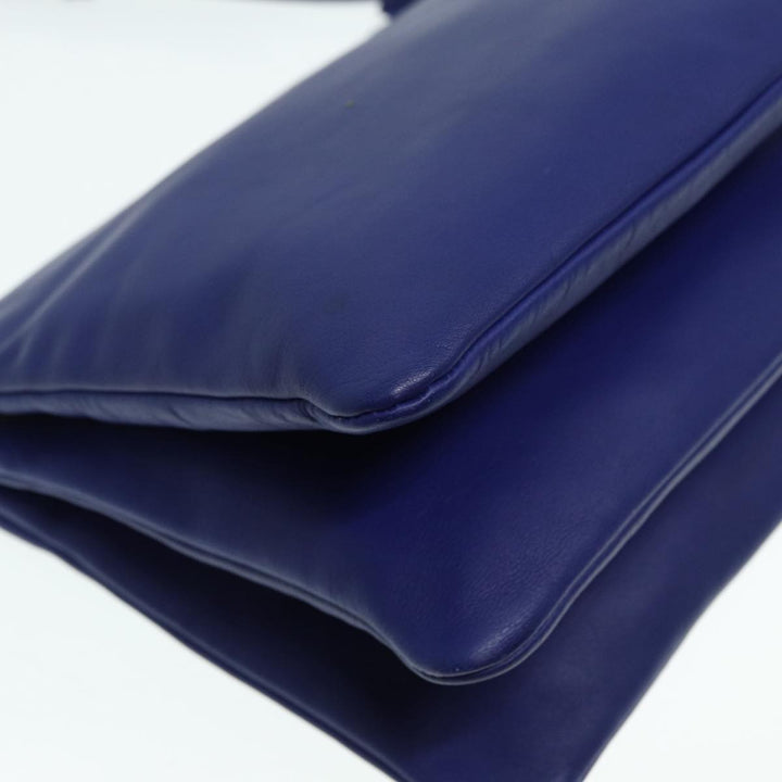 Celine Trio Shoulder Bag Leather Blue Gold Auth 89106