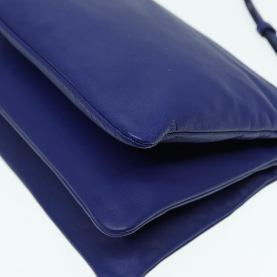 Celine Trio Shoulder Bag Leather Blue Gold Auth 89106