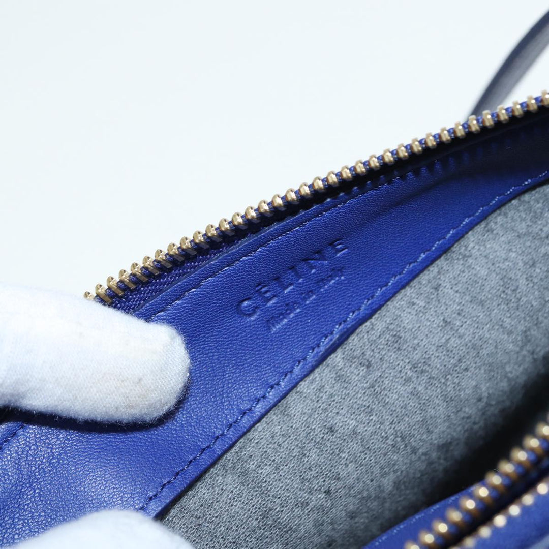 Celine Trio Shoulder Bag Leather Blue Gold Auth 89106