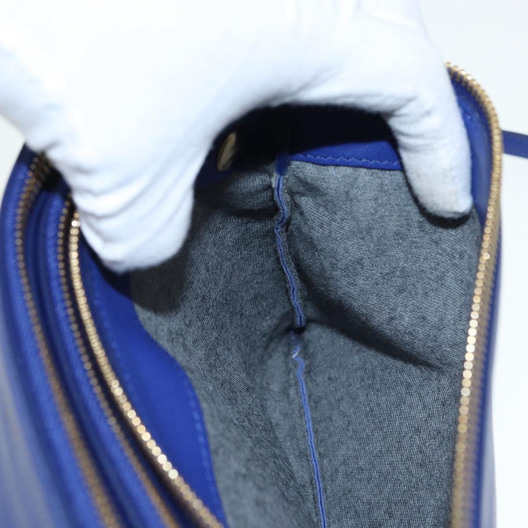 Celine Trio Shoulder Bag Leather Blue Gold Auth 89106