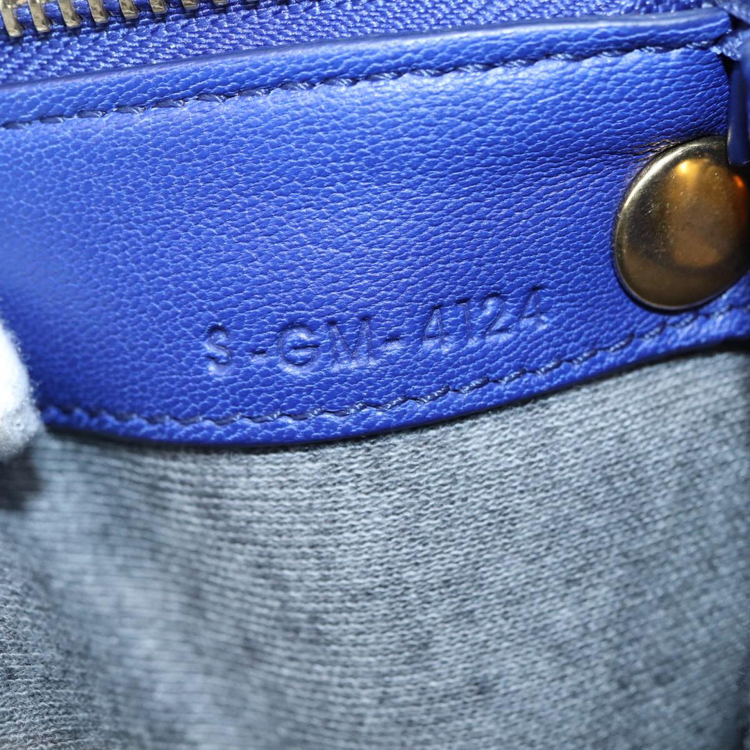 Celine Trio Shoulder Bag Leather Blue Gold Auth 89106