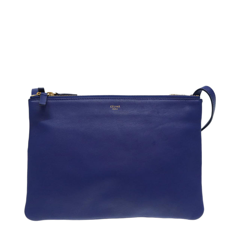 Celine Trio Shoulder Bag Leather Blue Gold Auth 89106