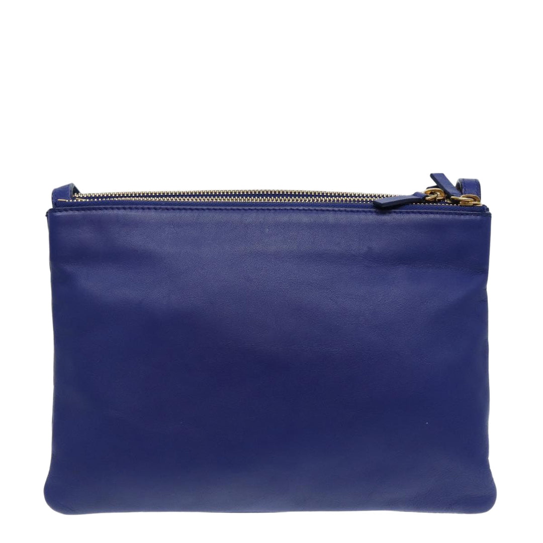 Celine Trio Shoulder Bag Leather Blue Gold Auth 89106