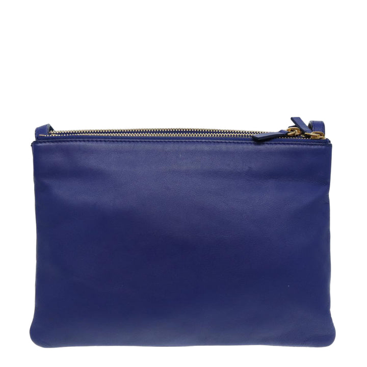 Celine Trio Shoulder Bag Leather Blue Gold Auth 89106