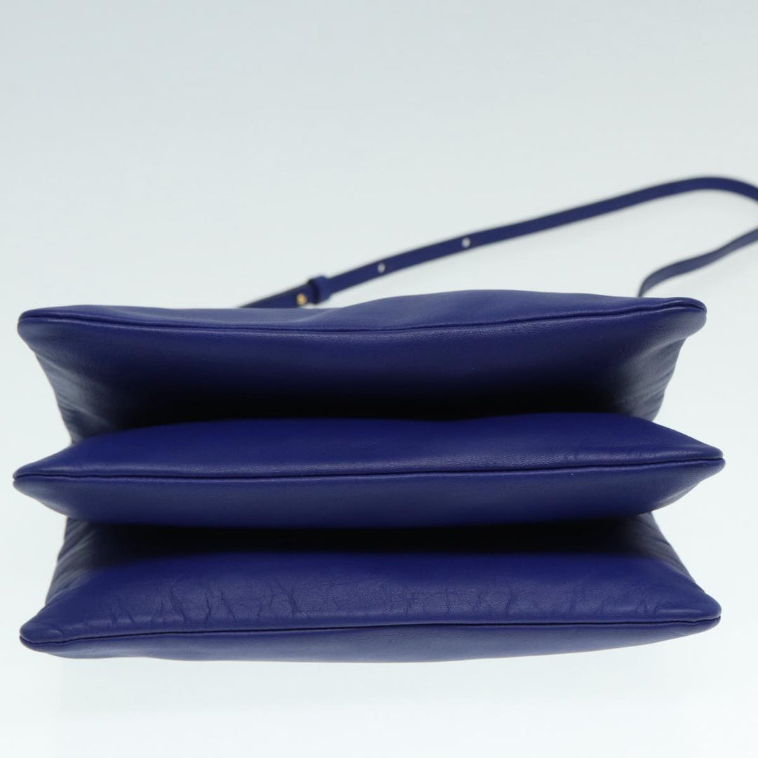Celine Trio Shoulder Bag Leather Blue Gold Auth 89106