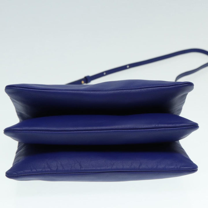 Celine Trio Shoulder Bag Leather Blue Gold Auth 89106