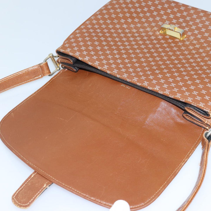 Celine Macadam Canvas Shoulder Bag Brown Gold Auth 89107