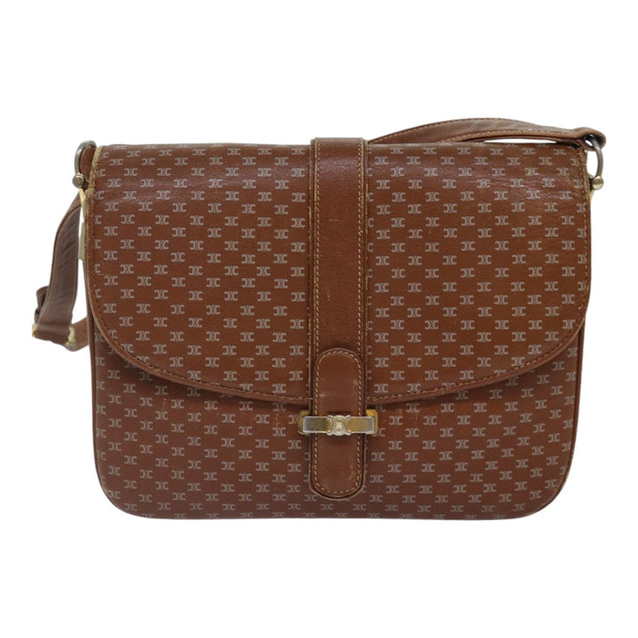 Celine Macadam Canvas Shoulder Bag Brown Gold Auth 89107