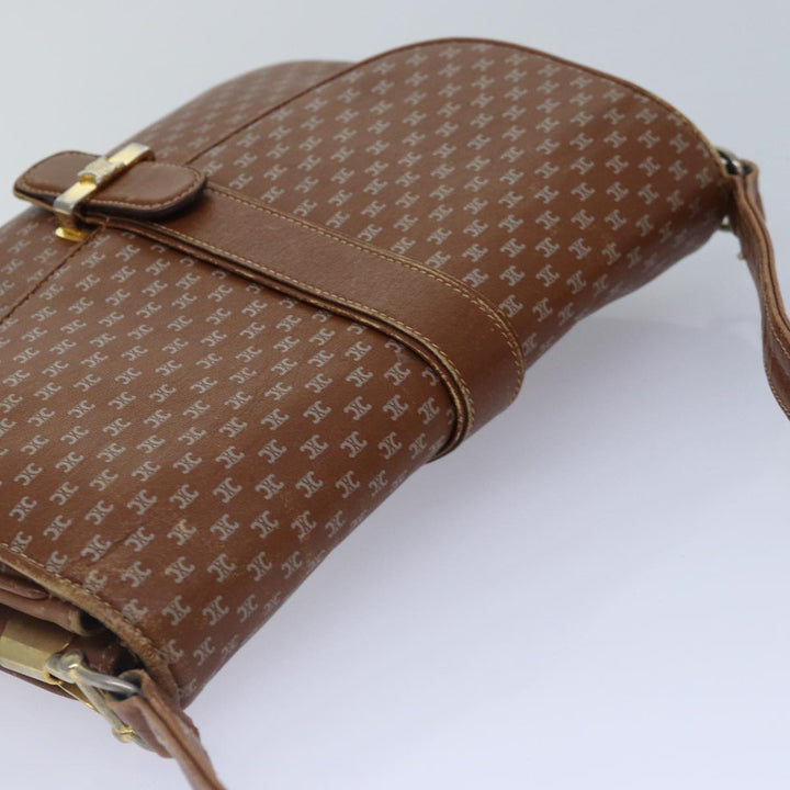 Celine Macadam Canvas Shoulder Bag Brown Gold Auth 89107