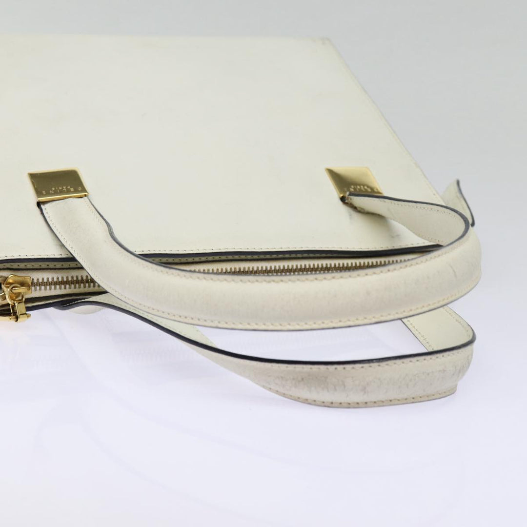 Celine Hand Bag Leather White Gold Auth 89113