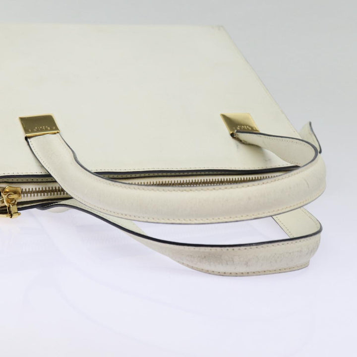 Celine Hand Bag Leather White Gold Auth 89113