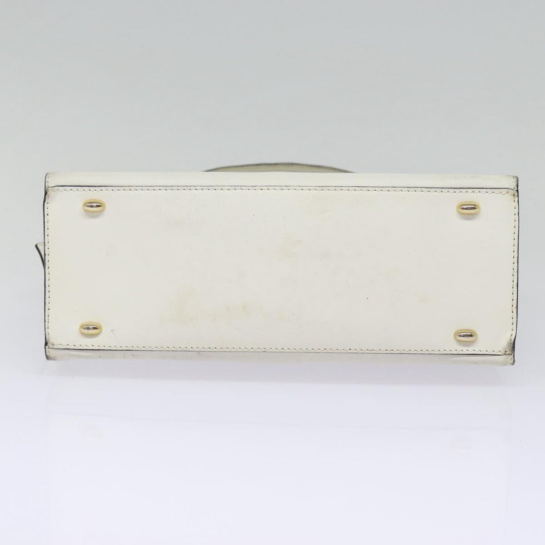 Celine Hand Bag Leather White Gold Auth 89113