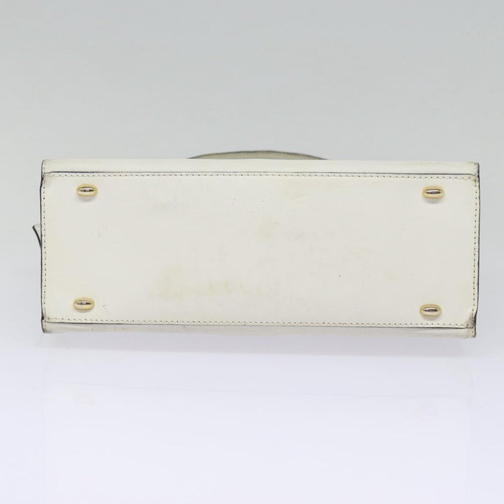 Celine Hand Bag Leather White Gold Auth 89113