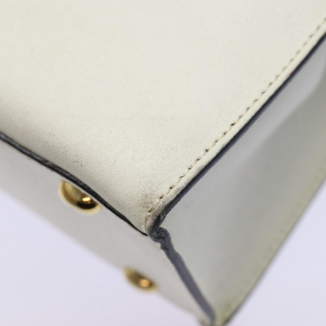 Celine Hand Bag Leather White Gold Auth 89113